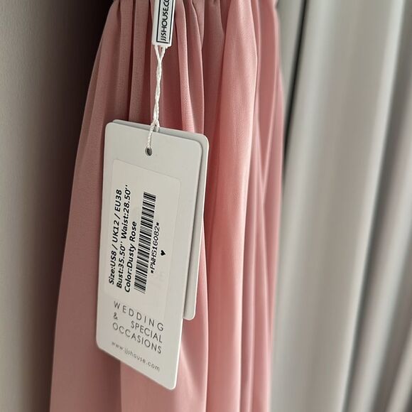 JJ's House Halter Pleated Bridesmaid Maxi Chiffon Gown Dusty Rose Open Back Sz.8 - Picture 7 of 11